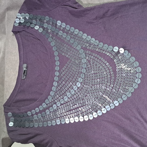 Jacob Eggplant Purple with Black Sequins Embellished Round Neck Tee VG S - Picture 2 of 7